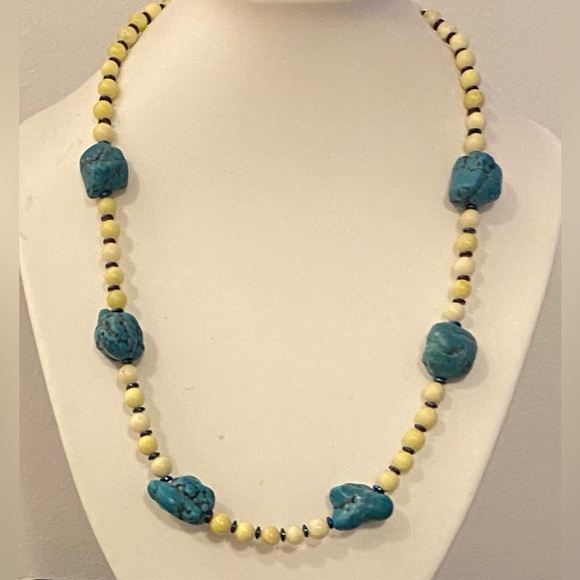Natural Blue Turquoise & Serpentine crystal necklace (TURQ) - Picture 1 of 2